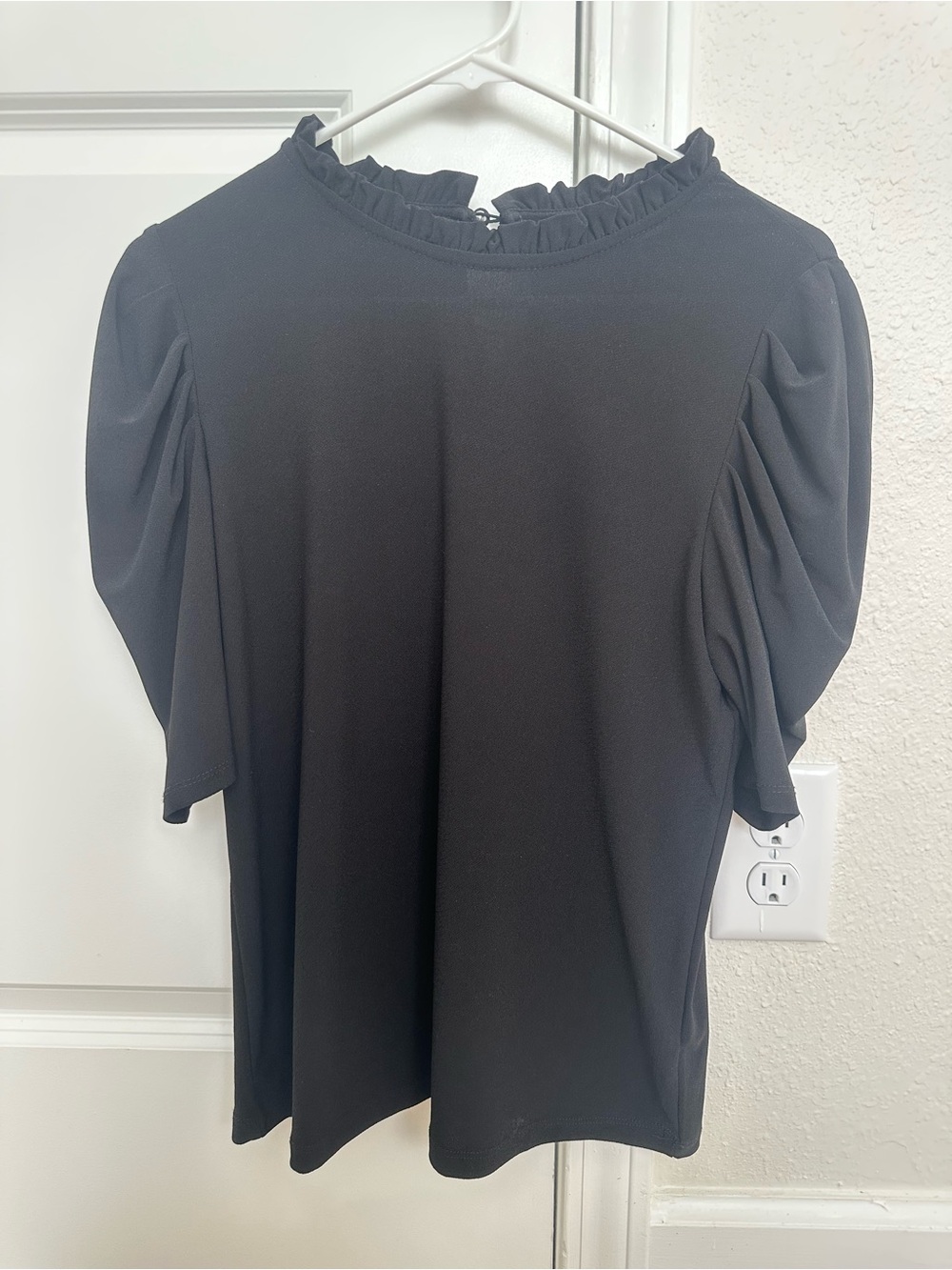 CeCe Black Ruffle Neck Puff Sleeve Blouse